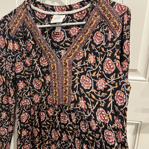 Knox Rose Medium Brown and Orange Tiered Sundress with Bishop Sleeves - Picture 9 of 11